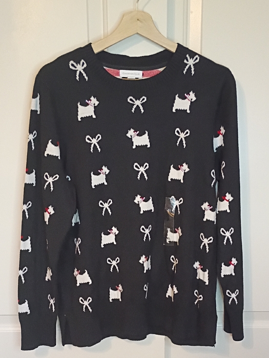 Charter Club Sweaters - Charter Club Whimsy  Scottie Dog And Bows Black Sweater Size XL New With Tags